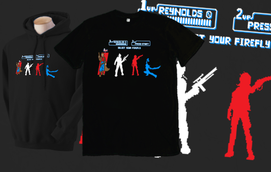 Select Firefly by Baz | Firefly/Serenity pixel art parody shirt for only $10