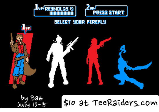 Select Firefly by Baz | Firefly/Serenity pixel art parody shirt for only $10